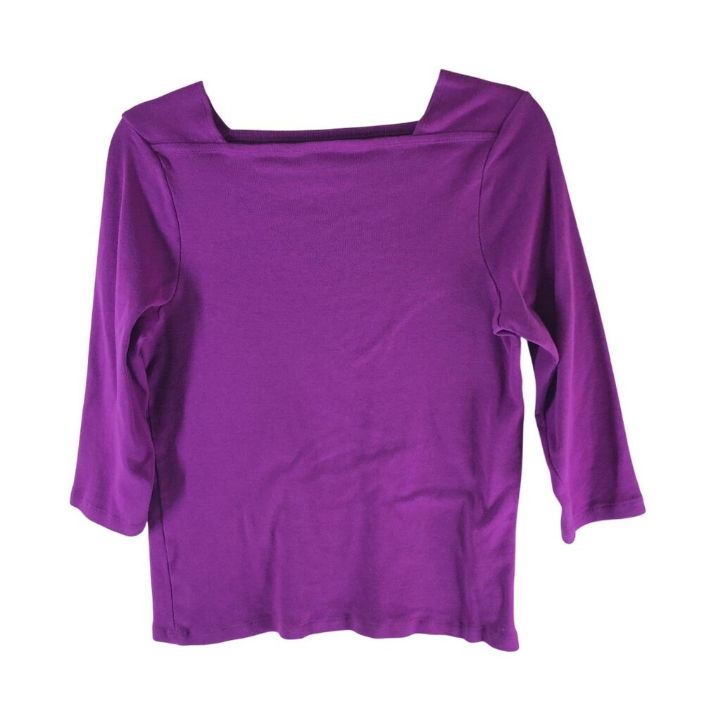 Chicos Ultimate Tee Purple Supima Cotton 3/4 Sleeve Top Square Neck M (Chicos 1)